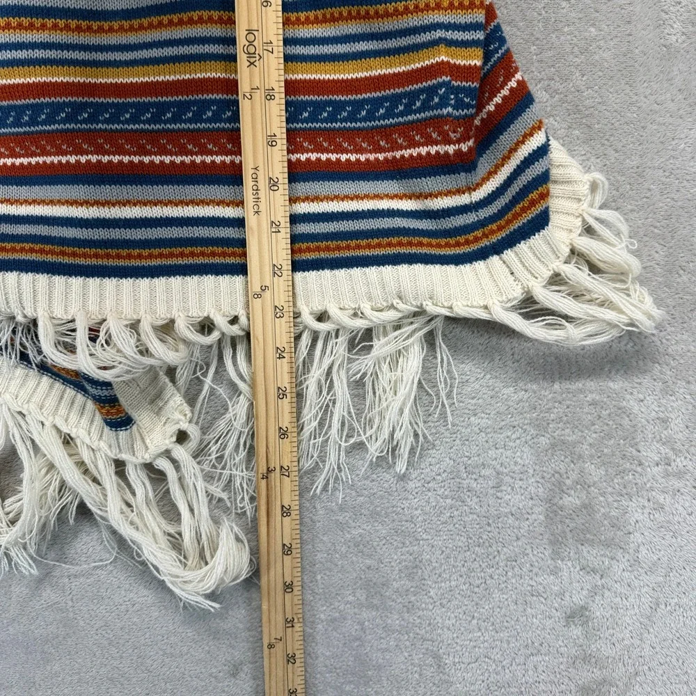 Tea & Cup Sweater Women's One Size Cardigans Cream Blue Rust Striped Fringe Boho
